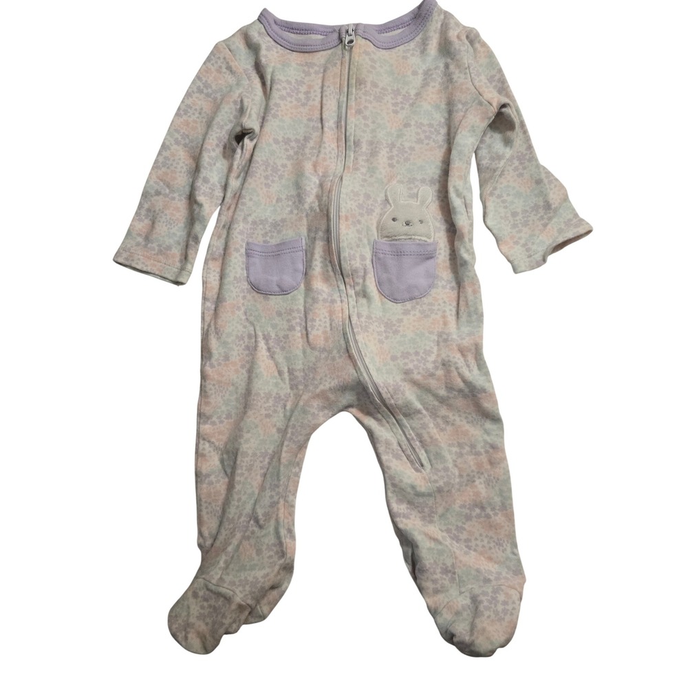 First Impressions Baby Girl Floral Bunny Footed Sleeper Pajamas Purple 3-6M